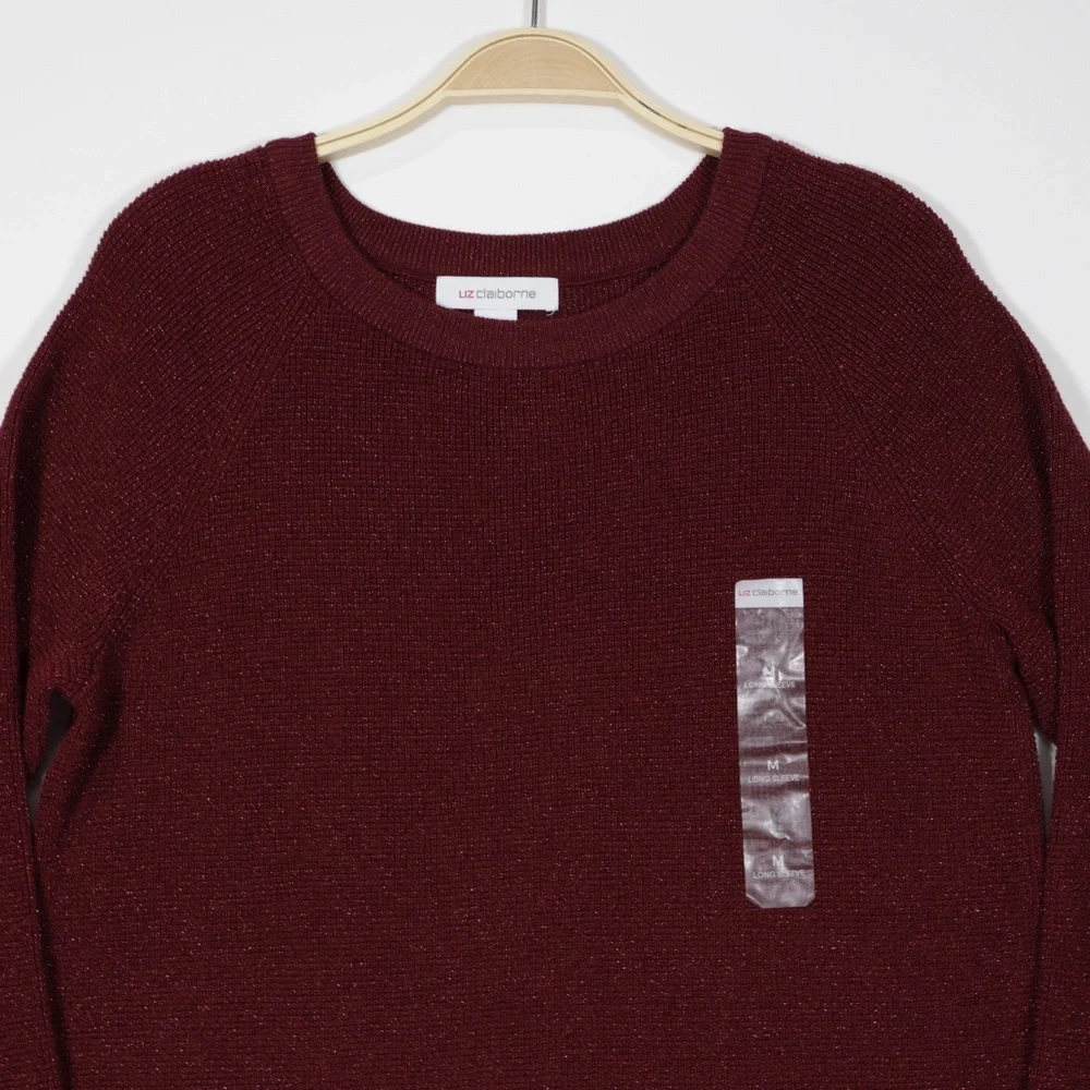 Liz Claiborne Women's Crew‎ Neck Long Sleeve Pullover Sweater Burgundy Size M - Picture 2 of 8